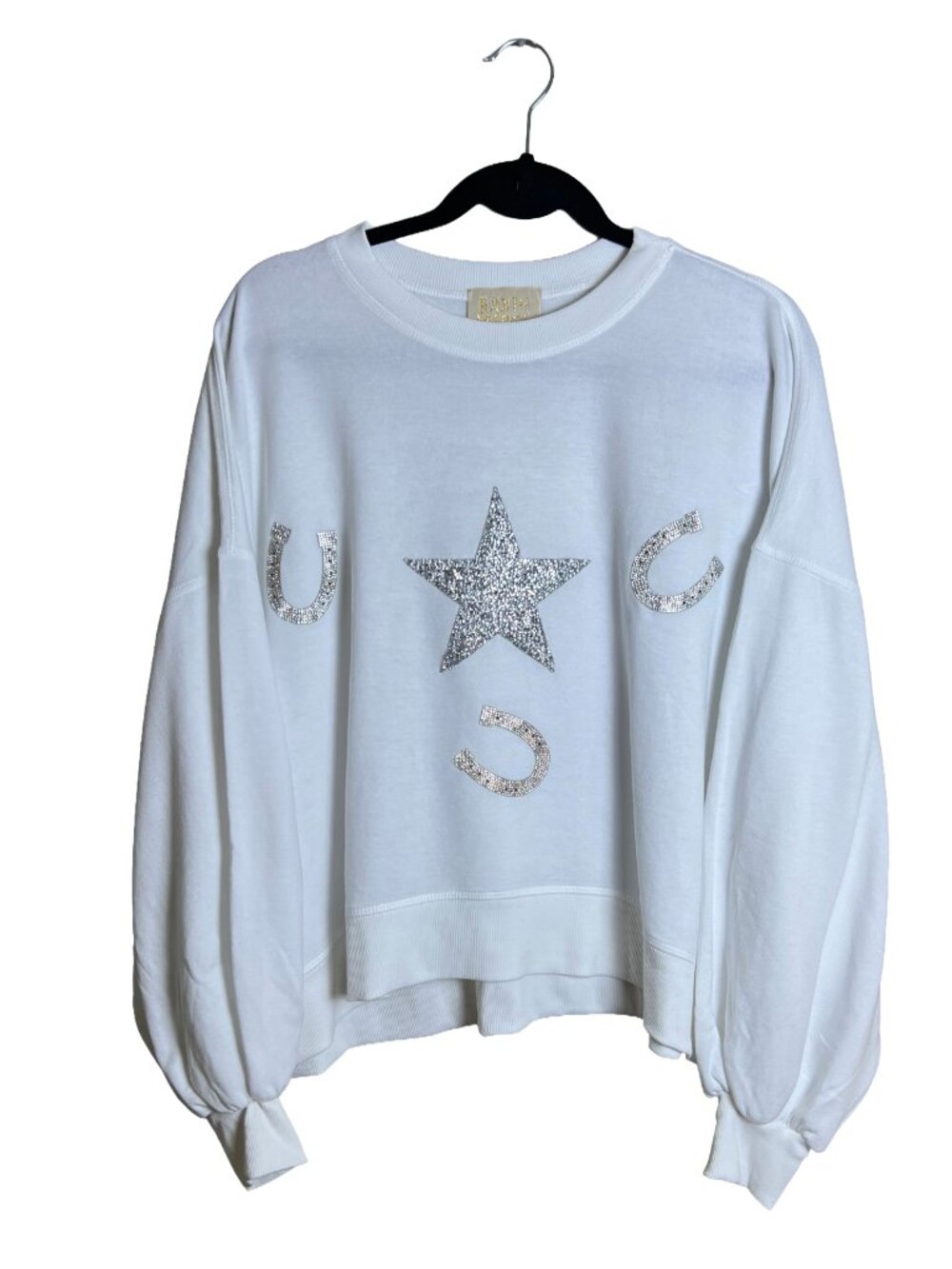 Judith March White Rhinestone Star Horseshoe Sweatshirt Medium